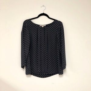 LOFT 3/4 sleeve navy/ivory blouse - front pleating